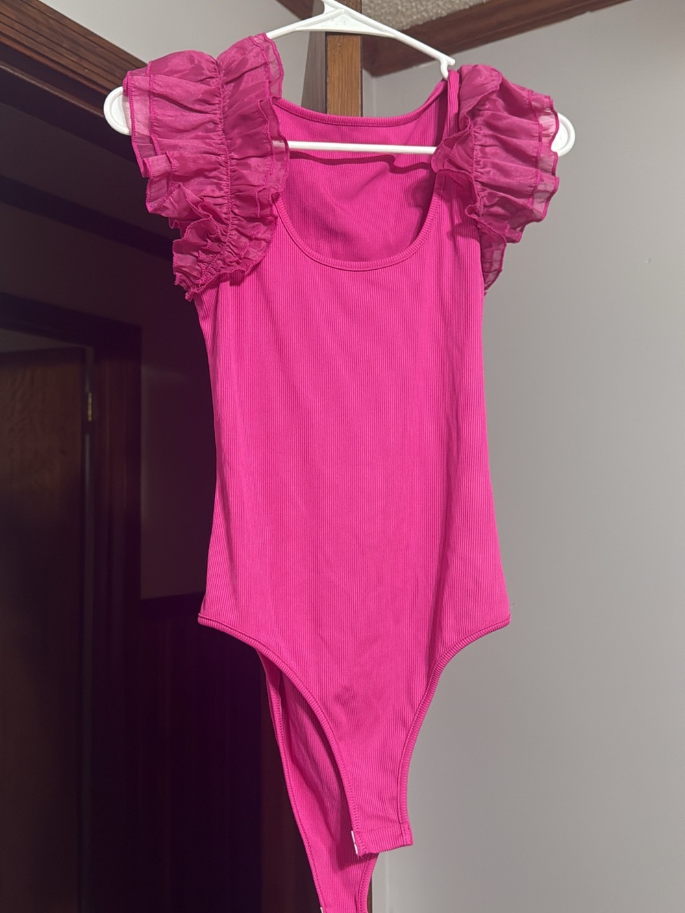 SHEIN Hot Pink Ruffle-Sleeve Bodysuit